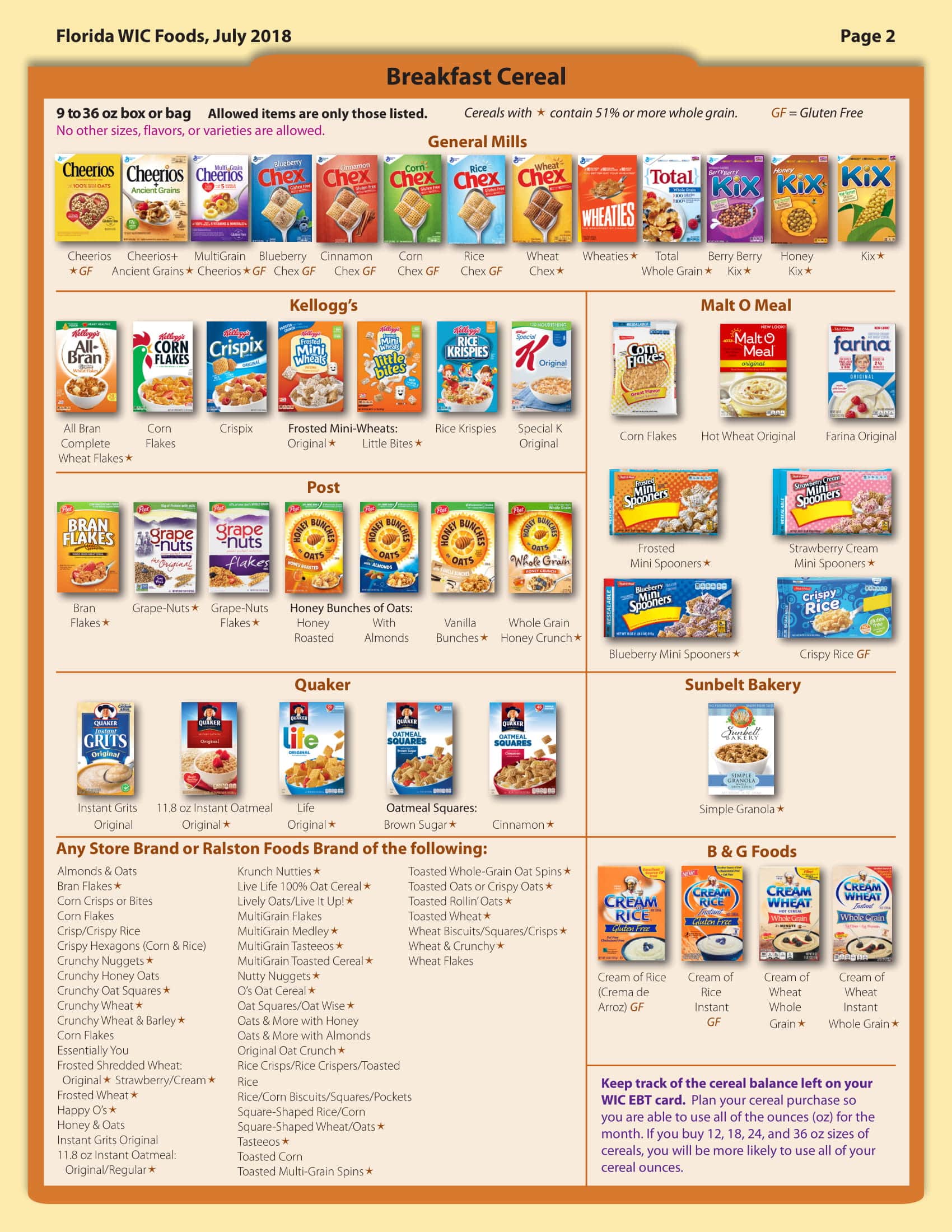 list of wic approved cereal